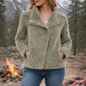 Dylan Plush Teddy Jacket Sage Green Cozy Snap Front Faux Shearling